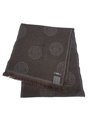 BOSS Men's Dark Brown Patterned Wool-Blend Scarf